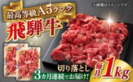 【3回定期便】A5等級 飛騨牛 切り落とし 1kg(500g×2パック) ブランド牛 最高級 A5ランク 岐阜市 / 三心 [ANGY016]