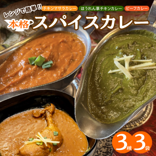 【レンジで簡単】本格スパイスカレー3種３袋セット 本格スパイスカレー 食べ比べ おやつ H177-008 2064172 - 愛知県碧南市