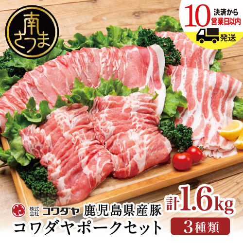 鹿児島産 豚肉3種 計1.6kg（バラ／肩ロースしゃぶしゃぶ／ロース生姜焼き）国産 鹿児島県産 豚肉 豚しゃぶ しゃぶしゃぶ すき焼き ロース スライス うす切り肉 薄切り お取り寄せ かごしま グルメ 鍋 鹿児島県 南さつま市 株式会社コワダヤ 2066027 - 鹿児島県南さつま市