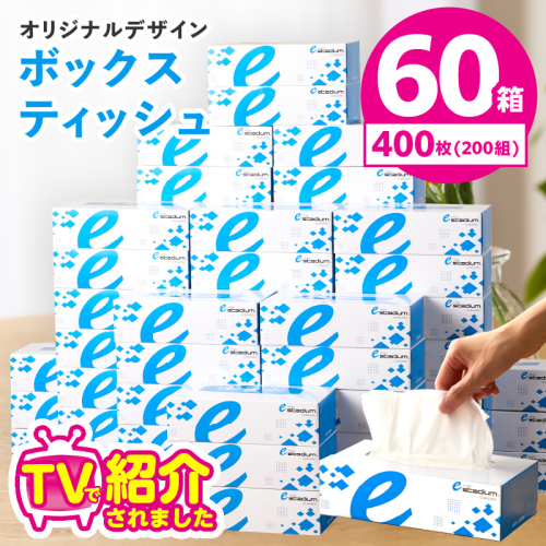 ボックスティッシュ 60箱×400枚（200組）【生活用品 雑貨 日用品 必需品 紙 常備品 まとめ買い 備蓄 防災 ティッシュペーパー てぃっしゅ ティッシュ eスポーツ応援 泉佐野市オリジナル】 099H3422