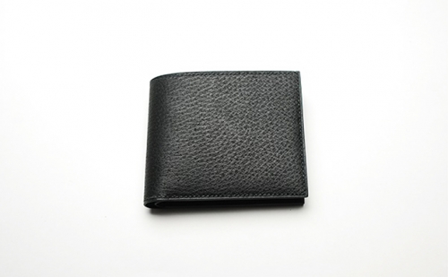 【GOMYO　LEATHER】猪革　手縫い二つ折り財布（黒） 20715 - 香川県東かがわ市