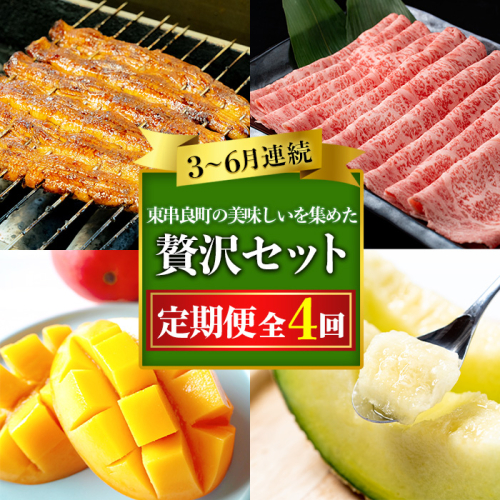 【1906103b】東串良町の美味しい！を贅沢に集めた4回定期便(3・4・5・6月) うなぎ 高級 ウナギ 鰻 国産 蒲焼 蒲焼き たれ 肉 牛肉 ロース しゃぶしゃぶ すき焼き マンゴー メロン アールスメロン 鹿児島 ふるさと 【東串良町】 2072742 - 鹿児島県東串良町