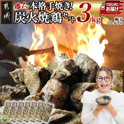 本格手焼き!炭火焼鶏3kg(ゆずこしょう付)≪みやこんじょ特急便≫_MJ-1417-Q 2072797 - 宮崎県都城市