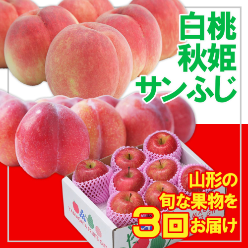 【定期便3回】☆フルーツ王国山形☆白桃・すもも秋姫・りんご FY25-054 2072860 - 山形県山形市
