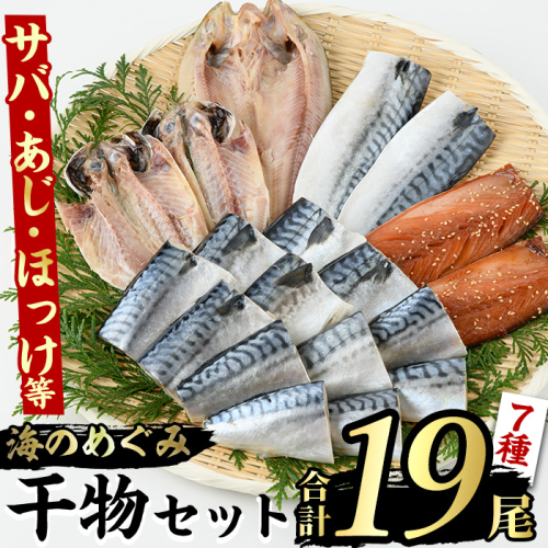 海のめぐみ干物セット(7種・合計19尾) 大容量 ひもの さば 鯖 サバ ほっけ あじ アジ 魚介 おかず おつまみ【グローバルフーズ】akn061-01 207429 - 鹿児島県阿久根市