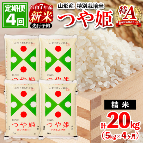 【定期便4回】 先行予約 令和7年産 新米 山形産 特別栽培米 つや姫5kg×4ヶ月(計20kg)【11月発送開始】 FZ25-086 2080199 - 山形県山形市