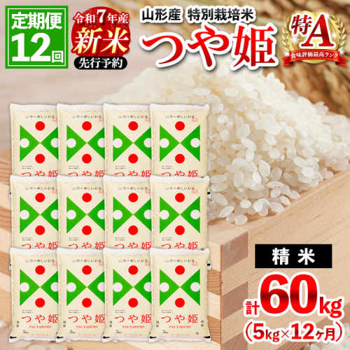 【定期便12回】 先行予約 令和7年産 新米 山形産 特別栽培米 つや姫 5kg×12ヶ月(計60kg)【11月発送開始】 FZ25-093 2080201 - 山形県山形市