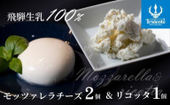 飛騨生乳100％ モッツァレラ2個 & リコッタ1個セット | セット チーズ 冷蔵 濃厚 低温殺菌 乳製品 おいしい 人気 株式会社リアライン LF013