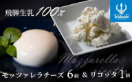 飛騨生乳100％ モッツァレラ6個 & リコッタ1個セット | セット チーズ 冷蔵 濃厚 低温殺菌 乳製品 おいしい 人気 株式会社リアライン LF016