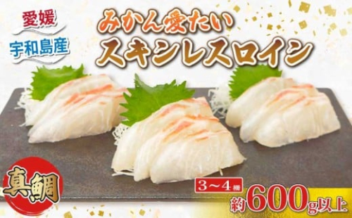 真鯛 みかん愛たい スキンレスロイン 3～4柵 600g 以上 南予ビージョイ  お刺身 ロイン 鯛しゃぶ カルパッチョ 鯛めし 鯛茶漬け tai 産地直送 お取り寄せ 新鮮 鍋 海鮮鍋 冷蔵 個包装 鮮魚 海の幸 魚介 国産 愛媛 宇和島 D014-150012