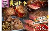 牛肉 長崎和牛 赤身 モモ焼肉 モモスライス ランプステーキ ヒレステーキ もも切り落とし 約2人前 12回 総計3.8kg [黒牛 長崎県 東彼杵町 hs42bag750018] 赤身肉 焼き肉 モモ もも ヒレ ランプ ステーキ 切り落とし