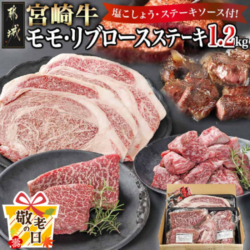 【敬老の日】宮崎牛モモ・リブロースステーキ1.2kgセット≪9月11日～15日お届け≫_AD-2510-KG 2086521 - 宮崎県都城市
