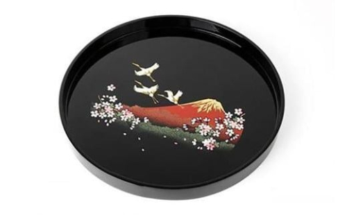 木製丸盆 30cm 一富士二鶴三桜【YG395】 2090052 - 和歌山県上富田町