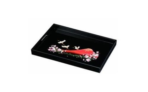 紀州塗り 木製長手盆 45cm 一富士二鶴三桜【YG410】 2090067 - 和歌山県上富田町
