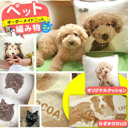 ペットオーダーメイドニット あみもの2点セット 有限会社 三浅あみものセンター 《90日以内に出荷予定(土日祝除く)》鳥取県 八頭町 思い出 オーダーメイド クッション ひざかけ ペット ニット 2091218 - 鳥取県八頭町