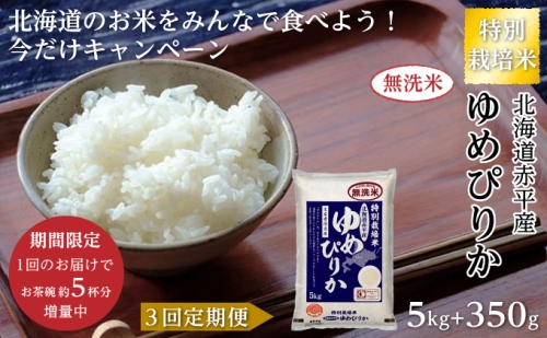 限定企画！【3回定期便】[無洗米]ゆめぴりか5kg＋350g特別栽培米「北海道赤平産のお米をみんなで食べよう今だけキャンペーン」