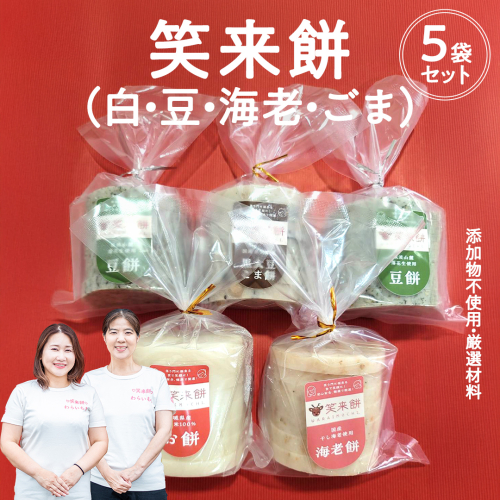 笑来餅 5個 セット（豆2、白、エビ、胡麻） 餅 もち もち米 豆餅 落花生 エビ [EP007ci] 2092755 - 茨城県筑西市
