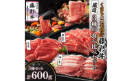 くまもと黒毛和牛「藤彩牛」厳選3種の食べ比べ計600g(美里町)【1608067】