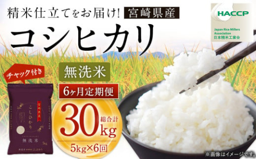 【6か月定期便】＜令和7年産 宮崎県産コシヒカリ （無洗米） 5kg チャック付き米袋 6か月定期便＞お申込みの翌月下旬に第1回目を発送  こしひかり コシヒカリ お米 米 コメ 国産 定期便 2094233 - 宮崎県高鍋町