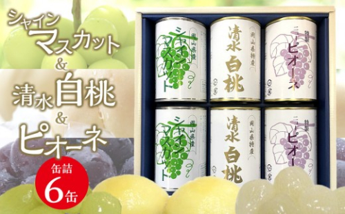 清水白桃とピオーネとシャインマスカット6缶セット | フルーツ 果物 くだもの 桃 モモ もも 白桃 ピオーネ シャインマスカット マスカット ブドウ ぶどう 葡萄 岡山 国産 人気 おすすめ フルーツ 果物 くだもの 缶詰 缶詰め 2095491 - 岡山県岡山市