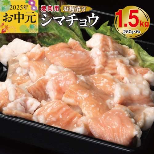 【お中元】 牛シマチョウ 焼肉用 塩麹漬け 合計1.5kg【味付け 小分け 焼くだけ 簡単調理 BBQ 牛肉 ホルモン 250g×6袋】 099H3380t 2095585 - 大阪府泉佐野市
