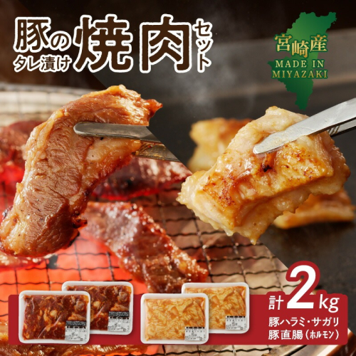 【宮崎産】豚ハラミ・サガリ タレ漬け 1kgと豚直腸(ホルモン)タレ漬け 1kgのセット 計2kg N061-YB442 2097859 - 宮崎県延岡市
