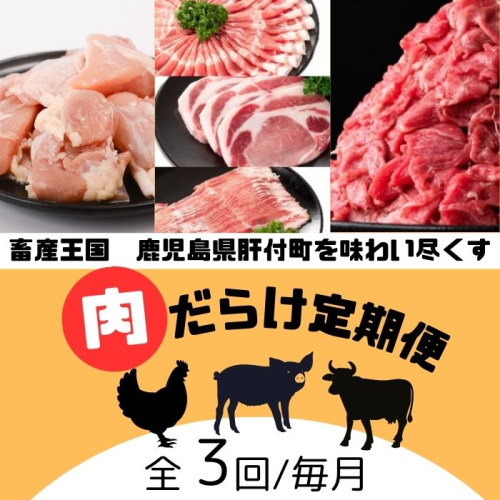 ＜定期便・全3回＞肝付町セレクト定期便《肉だらけ定期便A》 2098682 - 鹿児島県肝付町