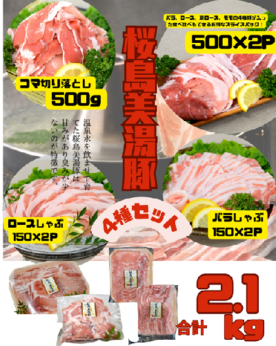 B2-0406／鹿児島県産 桜島美湯豚 4種セット 計2.1kg 2098711 - 鹿児島県垂水市