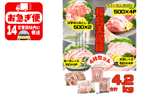 C3-0407／鹿児島県産 桜島美湯豚 4種セット 計4.2kg 2098712 - 鹿児島県垂水市