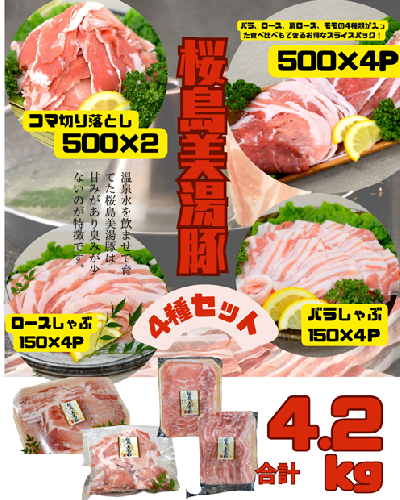 C3-0407／鹿児島県産 桜島美湯豚 4種セット 計4.2kg 2098712 - 鹿児島県垂水市