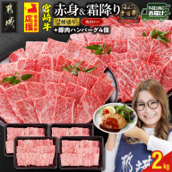 畜産農家応援! 宮崎牛焼肉2種セット500g×4パック+豚肉ハンバーグ100g×4個≪みやこんじょ快速便≫_32-N202-R-ESH