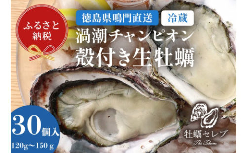 【牡蠣セレブ】渦潮チャンピオン 120g～150g×30個   生食  カキ 殻付き 生牡蠣 かき 鳴門  かき ブランド牡蠣 海鮮 魚介 貝類 焼き牡蠣 蒸し焼き カキフライ アヒージョ 牡蠣ご飯  2102765 - 徳島県鳴門市