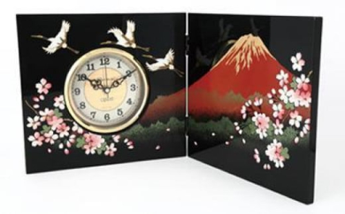 紀州漆器 屏風時計富士に桜（木製 カシュー漆塗） ［YS27］ 2104535 - 和歌山県那智勝浦町
