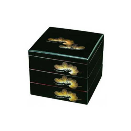 紀州漆器 三段重箱 黒 若松（内朱塗） ［YS20］ 2104604 - 和歌山県那智勝浦町