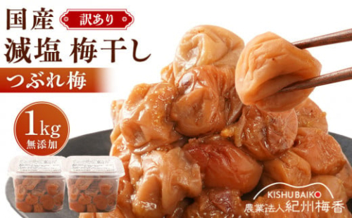 無農薬栽培 無添加 減塩 梅干し 訳アリつぶれ梅 約1kg(500gパック×2個) 塩分3% N3-G［KU2］ 2105340 - 和歌山県那智勝浦町