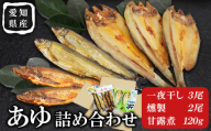 あゆ詰め合わせセット 甘露煮 燻製 一夜干し 計3袋 鮎 惣菜 加工品 食べ比べ 魚 魚介 川魚 和風 和食 -118