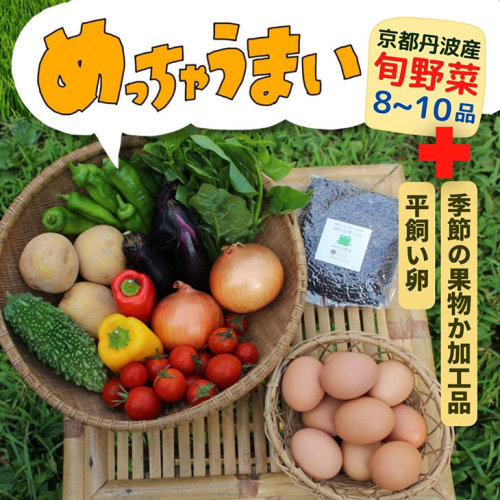 ＜３６９商店＞京都丹波産旬の野菜セットデラックス！平飼い卵10個、季節の果物又は加工品　※栽培期間中農薬・化学肥料不使用※ 野菜 卵 ※北海道・沖縄・離島への配送不可 2105514 - 京都府亀岡市