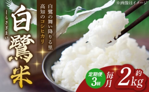 【3回定期便】 新米 R7年度産 特別栽培米 農薬節減！ 白鷺米 コシヒカリ 各約2kg 合計約6kg / 高知 米 お米 精米 　【津ノ宮農園】[ATBV0010]