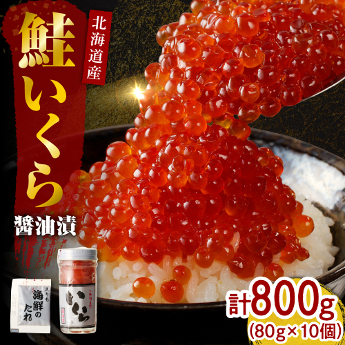 北海道産いくら醤油漬800g(80g×10)【er001-021-a】/ イクラ 鮭いくら 鮭イクラ 醤油漬け 鮭卵 特製タレ付 魚卵 魚介 魚介類 海鮮 海産物 海の幸 国産 北海道産 北海道 えりも町 2111460 - 北海道えりも町