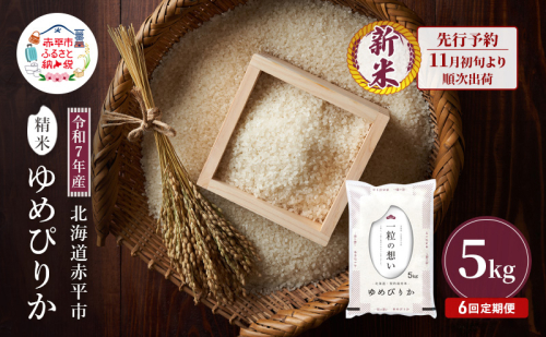【先行予約】令和7年産 北海道 赤平産 ゆめぴりか 5kg 6ヵ月連続お届け 白米 精米 米 北海道 ごはん ご飯 ライス おにぎり 定期便 定期 お楽しみ 6回 2111765 - 北海道赤平市
