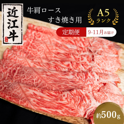 【肉の千石屋】【定期便:9～11月お届け】A5ランク近江牛肩ロースすき焼き約500g（冷蔵） 肉 近江牛 牛肉 すき焼き ロース 和牛 国産 滋賀県 2111983 - 滋賀県豊郷町