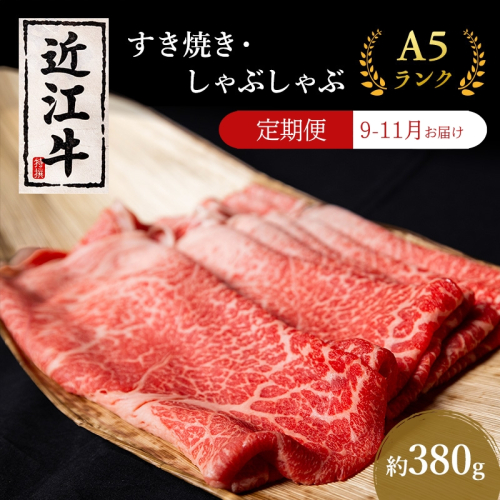 【肉の千石屋】【定期便:9～11月お届け】3ヶ月連続お届け近江牛A5ランクすき焼き しゃぶしゃぶ約380g 肉 近江牛 牛肉 すき焼き しゃぶしゃぶ モモ 肩ロース ロース 和牛 国産 滋賀県 2111984 - 滋賀県豊郷町