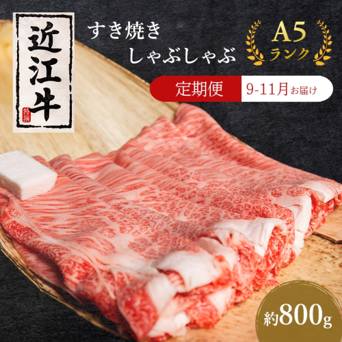 【肉の千石屋】【定期便:9～11月お届け】3ヶ月連続お届け近江牛A5ランクすき焼き しゃぶしゃぶ約800g 肉 近江牛 牛肉 すき焼き しゃぶしゃぶ モモ 肩ロース ロース 和牛 国産 滋賀県 2111986 - 滋賀県豊郷町