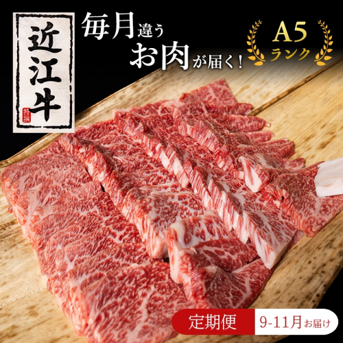 【肉の千石屋】【定期便:9～11月お届け】3ヶ月連続お届け近江牛 A5ランク 毎月違うお肉が届く！お肉の定期便 肉 近江牛 牛肉 カルビ モモ 肩ロース ウデ 焼肉 サーロイン 和牛 国産 滋賀県 2111987 - 滋賀県豊郷町