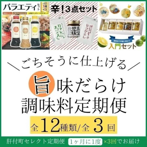 ＜定期便・全3回＞肝付町セレクト定期便《旨味だらけ！調味料定期便》 2113736 - 鹿児島県肝付町