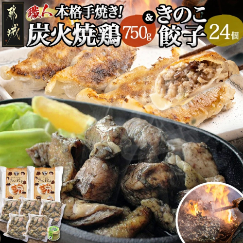 本格手焼き!炭火焼鶏(150g×5P)&きのこ餃子セット_11-1403 2115578 - 宮崎県都城市
