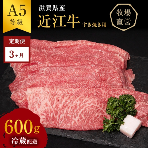 【近江牛　西川畜産】【3か月定期便】近江牛A5ランク雌牛　すき焼き用約600g 2117810 - 滋賀県豊郷町