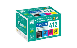 ブラザー用LC412シリーズ互換リサイクルインクカートリッジ（顔料ブラック、顔料シアン、顔料マゼンタ、顔料イエロー）です。ブラザーの最新プリンターに適合し、家庭用途からビジネス用途まで幅広く対応できる