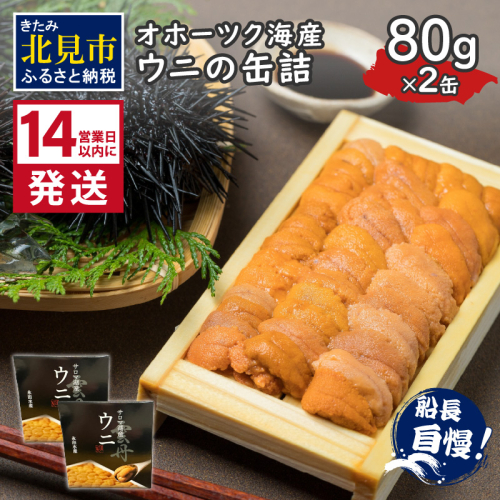 《14営業日以内に発送》サロマ湖産 ウニの缶詰 80g×2缶 ( 雲丹 うに 魚介類 海鮮 )【114-0054】 2120949 - 北海道北見市