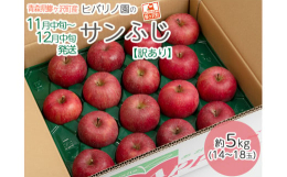 【お申込み受付：2024年11月30日まで】【出荷予定：2024年11月10日〜12月20日 [訳あり] 人気の青森県産りんご 白神山地の麓、津軽鰺ヶ沢町のヒバリノ園のサンふじ 約5kg (14〜18